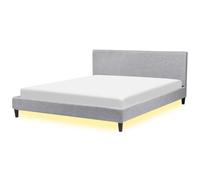 Beliani Bed With Led Fabric Fitou 180 X 200 Cm (Eu Super King) Light Grey