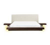 Bed with LED Faux Leather ZEN 160 x 200 cm (EU King Size) Dark Ash Wood