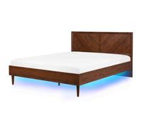 Beliani Bed With Led Mialet 180 X 200 Cm (Eu Super King) Dark Brown