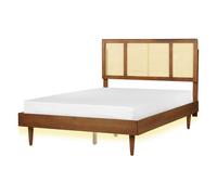 Beliani Bed With Led Rattan Auray 140 X 200 Cm (Eu Double) Brown