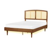 Beliani Bed With Led Rattan Varzy 140 X 200 Cm (Eu Double) Brown