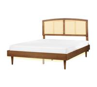 Beliani Bed With Led Rattan Varzy 160 X 200 Cm (Eu King Size) Brown