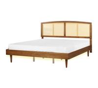 Beliani Bed With LED Rattan Varzy 180 X 200 Cm Eu Super King Brown
