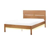 Beliani Bed With Led Wood Boisset 140 X 200 Cm (Eu Double) Dark Brown