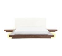 Beliani Bed With LED Zen 160 X 200 Cm Eu King Size Brown Ash Wood