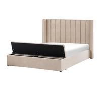 Beliani Bed With Storage Bench Noyers Velvet Beige 160 X 200 Cm (Eu King Size)