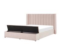 Bed with Storage Bench NOYERS Velvet Pastel Pink 160 x 200 cm (EU King Size)