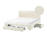 Bed with Storage Drawers Boucle SOUTRIN 180 x 200 cm (EU Super King) Off-White