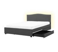 Beliani Bed With Storage Drawers Fabric Montpellier 160 X 200 Cm Eu King Size LED Dark Grey, Grey