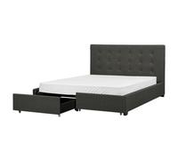 Beliani Bed With Storage Drawers Fabric La Rochelle 160 X 200 Cm Eu King Size Dark Grey, Grey