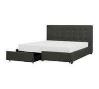Beliani Bed With Storage Drawers La Rochelle Fabric Dark Grey 180 X 200 Cm (Eu Super King)
