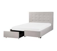 Beliani Bed With Storage Drawers La Rochelle Fabric Light Grey 140 X 200 Cm (Eu Double)