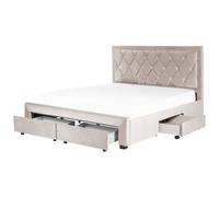 Beliani Bed With Storage Drawers Velvet Lievin 180 X 200 Cm Eu Super King Beige