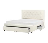 Beliani Bed With Storage Drawers Velvet Lievin 180 X 200 Cm (Eu Super King) Light Beige