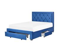 Bed with Storage Drawers LIEVIN Velvet Navy Blue 140 x 200 cm (EU Double)
