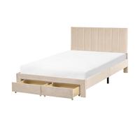 Beliani Bed With Storage Drawers Lonzac Velvet Beige 120 X 200 Cm (Eu Small Double)