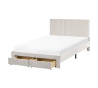 Beliani Bed With Storage Drawers Lonzac Velvet Off-White 120 X 200 Cm (Eu Small Double)
