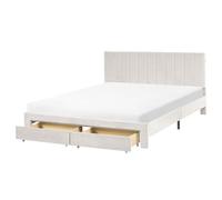 Beliani Bed With Storage Drawers Lonzac Velvet Off-White 160 X 200 Cm (Eu King Size)