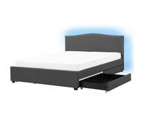 Beliani Bed With Storage Drawers Montpellier Fabric Grey 160 X 200 Cm (Eu King Size) Led