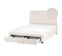 Beliani Bed With Storage Drawers Sardent Boucle Off-White 160 X 200 Cm (Eu King Size)