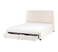 Bed with Storage Drawers Boucle SARDENT 180 x 200 cm (EU Super King) Off-White