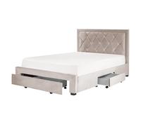 Bed with Storage Drawers Velvet LIEVIN 140 x 200 cm (EU Double) Beige