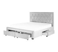 Bed with Storage Drawers Velvet LIEVIN 180 x 200 cm (EU Super King) Light Grey