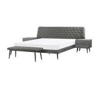Beliani Bedroom Set Faux Leather Essonne 160 X 200 Cm Eu King Size Grey, Grey