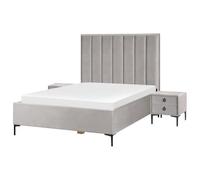 Beliani Bedroom Set Velvet Sezanne 140 X 200 Cm (Eu Double) Light Grey