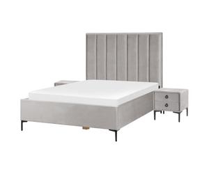 Beliani Bedroom Set Velvet Sezanne 140 X 200 Cm (Eu Double) Light Grey