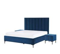 Beliani Bedroom Set Velvet Sezanne 140 X 200 Cm (Eu Double) Navy Blue