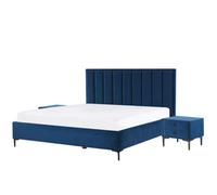 Beliani Bedroom Set Velvet Sezanne 180 X 200 Cm (Eu Super King) Navy Blue