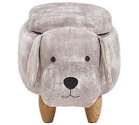 Beliani Beige Animal Storage Stool - Plush Footstool With Rubberwood Legs