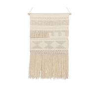 Beliani Beige Handwoven Cotton Geometric Wall Hanging With Tassels, Rectangular Vertical 51 X 103 Cm