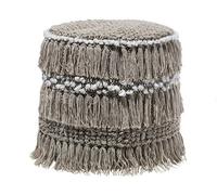 Beliani Beige Handwoven Cotton Pouffe With Tassels, Round Moroccan-Style Footstool 44Cm