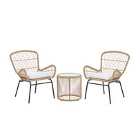 Bistro Set with Cushions LABICO PE Rattan Light Brown