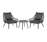 Bistro Set with Cushions LAURETO PE Rattan Grey