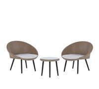 Beliani Bistro Set With Cushions Ortigia Pe Rattan Light Beige Beige
