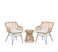 Beliani Bistro Set With Cushions Trestina Pe Rattan Light Brown