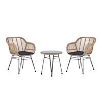 Beliani Modern 3PC Poly Rattan Bistro Set Weave Tempered Glass Top Tropea II