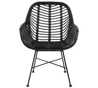 Beliani Black Rattan Armchair With Wicker Detailing And Black Metal Legs For Living Room