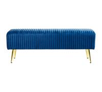 Beliani Blue Velvet Bench With Gold Metal Legs, 118 X 40 X 42 Cm