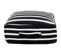 Beliani Boho Cotton Floor Cushion 50 X 50 X 20 Cm Black And White Striped Pouffe For Living Room Cozy Accent