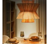 Beliani Boho Pendant Lamp With Natural Straw Shade And Black Iron Base - W45 X D45 X H131 Cm