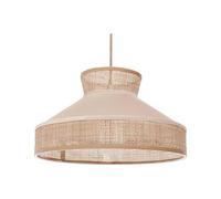 Beliani Boho Rattan Pendant With Natural Beige Velvet Shade, Adjustable Cord, 450mm Dia