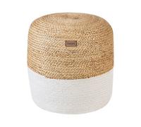 Beliani Boho Round Pouffe White Jute 46 Cm, Bead-Filled Footstool And Casual Seat