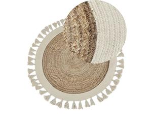 Beliani Boho Rustic Area Rug Round 120 cm Beige Natural Jute Braided Samsun