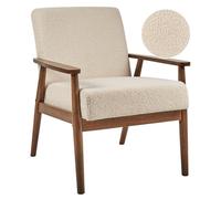 Beliani Boucle Armchair Beige With Dark Wood Esrum
