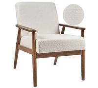 Beliani Boucle Armchair Off-White with Dark Wood ESRUM, White