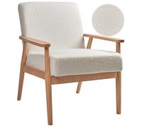 Beliani Boucle Armchair Off-White with Light Wood ESRUM, White